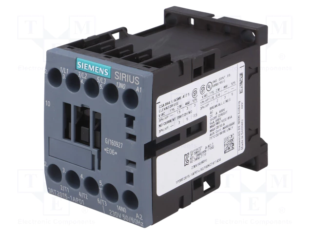 Siemens brand 3RT2016-1AP01 Power Contactor 3-pole, 230 V AC, 50/60 Hz