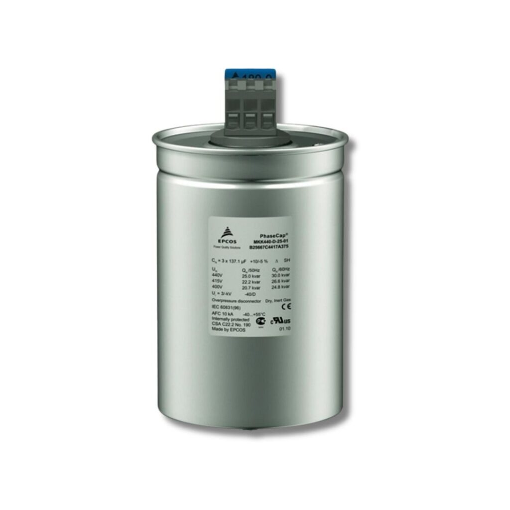 EPCOS Brand 25KVAR 3PHASE 440V Cylindrical Power Capacitors
